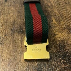 Gucci Green and Red Woven Fabric Belt